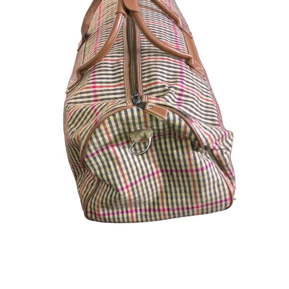 Vintage Perry Ellis Brown Plaid Carry On Weekender Travel Duffel Bag - Picture 4 of 17